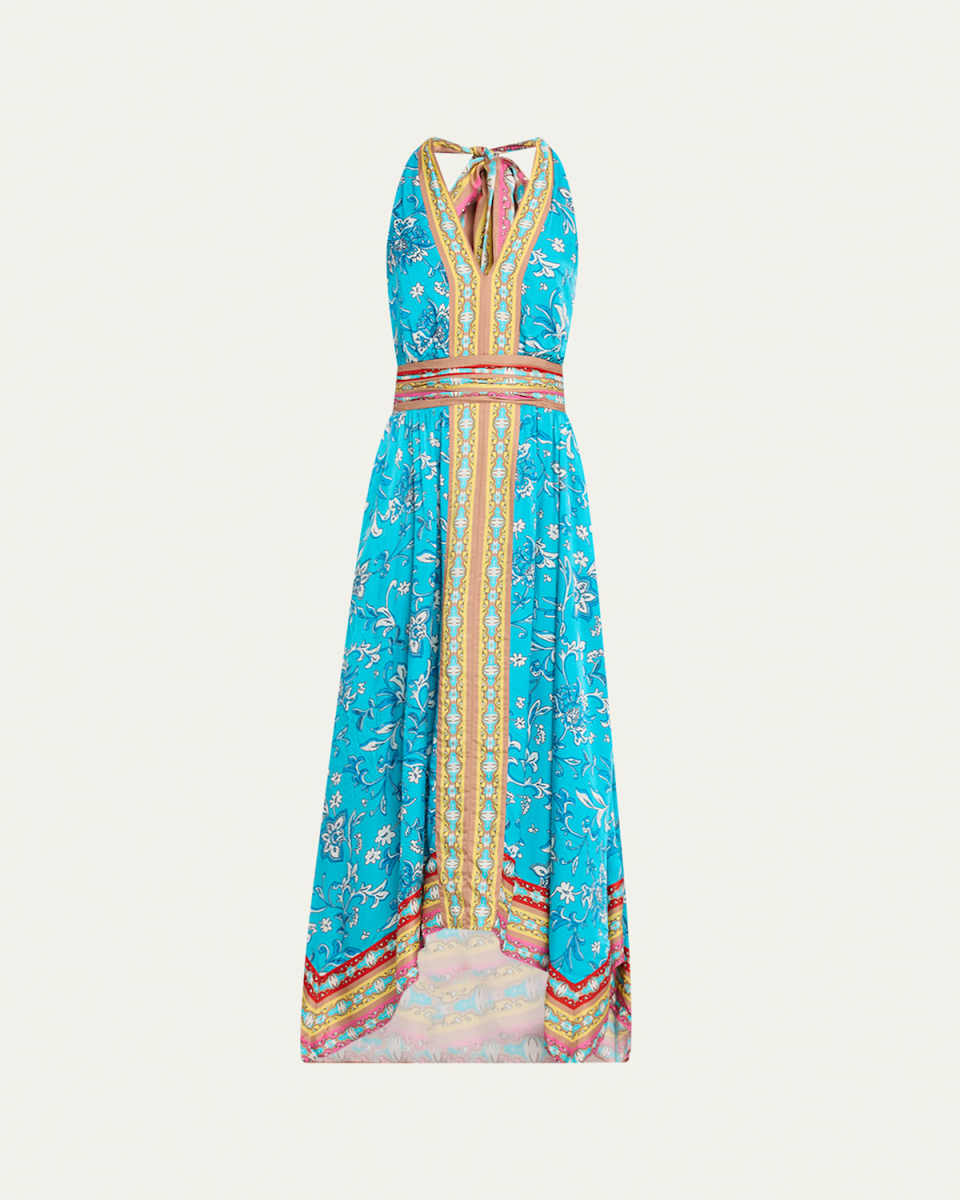 Georgina Backless Handkerchief-Hem Midi Dress